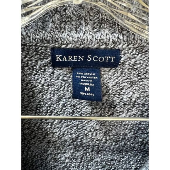 Karen Scott Gray‎ Knit Wool Sweater Long Sleeve Collared Medium - Picture 3 of 6